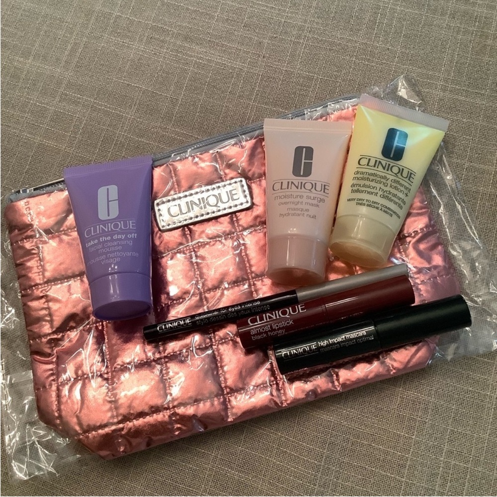 Clinique Lipstick and Skincare Set with Pink Bag
